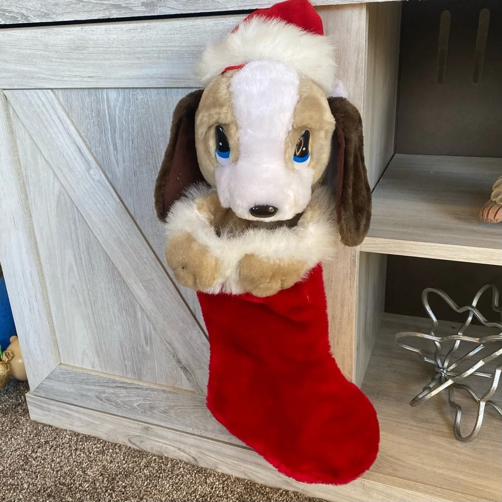 Vintage Sad Sam Dog Plush Christmas Stocking Beautiful Sweet Puppy Holiday Dog